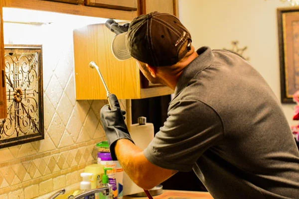 Back Bay Pest Exterminator spraying an interior of a home